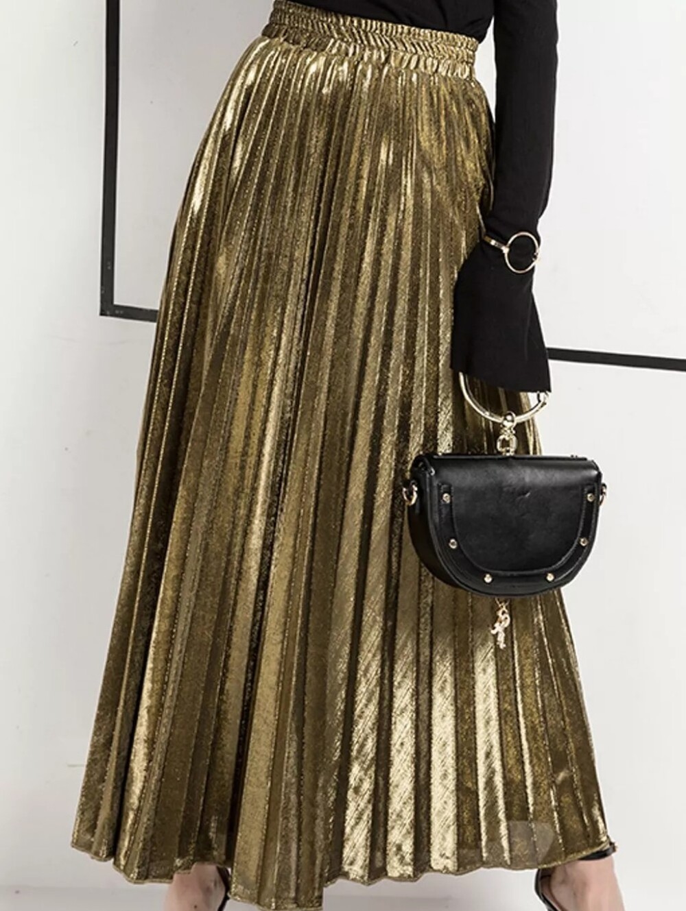 High-Waisted Pleated Maxi Skirt